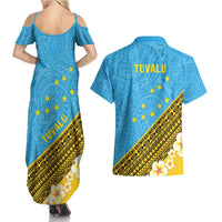 Tuvalu Plumeria Flowers Couples Matching Summer Maxi Dress and Hawaiian Shirt Polynesian Tribal Pattern LT9 - Polynesian Pride