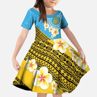 Tuvalu Plumeria Flowers Family Matching Puletasi and Hawaiian Shirt Polynesian Tribal Pattern LT9 Daughter's Dress Blue - Polynesian Pride