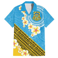 Tuvalu Plumeria Flowers Family Matching Puletasi and Hawaiian Shirt Polynesian Tribal Pattern LT9 Dad's Shirt - Short Sleeve Blue - Polynesian Pride