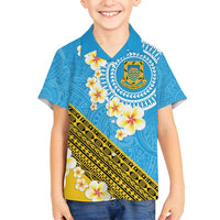 Tuvalu Plumeria Flowers Family Matching Puletasi and Hawaiian Shirt Polynesian Tribal Pattern LT9 Son's Shirt Blue - Polynesian Pride