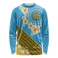 Tuvalu Plumeria Flowers Long Sleeve Shirt Polynesian Tribal Pattern LT9 Unisex Blue - Polynesian Pride