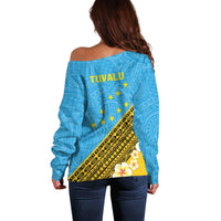 Tuvalu Plumeria Flowers Off Shoulder Sweater Polynesian Tribal Pattern LT9 - Polynesian Pride