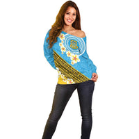Tuvalu Plumeria Flowers Off Shoulder Sweater Polynesian Tribal Pattern LT9 - Polynesian Pride