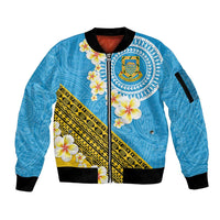 Tuvalu Plumeria Flowers Sleeve Zip Bomber Jacket Polynesian Tribal Pattern LT9 Unisex Blue - Polynesian Pride