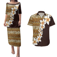 Vintage Hibiscus Turtle Pattern Couples Matching Puletasi and Hawaiian Shirt with Plumeria Half Style