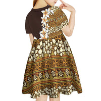 Vintage Hibiscus Turtle Pattern Kid Short Sleeve Dress with Plumeria Half Style LT9 - Polynesian Pride