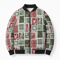 Mele Kalikimaka Hawaiian Quilt and Lei Patchwork Bomber Puffer Jacket - Polynesian Pride