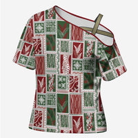 Mele Kalikimaka Hawaiian Quilt and Lei Patchwork Cross Shoulder Shirt - Polynesian Pride