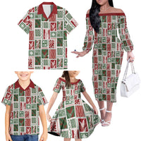 Mele Kalikimaka Hawaiian Quilt and Lei Patchwork Family Matching Off The Shoulder Long Sleeve Dress and Hawaiian Shirt - Polynesian Pride