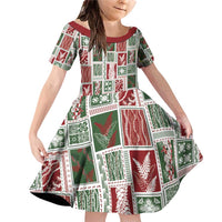 Mele Kalikimaka Hawaiian Quilt and Lei Patchwork Family Matching Off Shoulder Short Dress and Hawaiian Shirt LT9 Daughter's Dress Red - Polynesian Pride