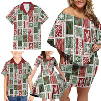 Mele Kalikimaka Hawaiian Quilt and Lei Patchwork Family Matching Off Shoulder Short Dress and Hawaiian Shirt - Polynesian Pride