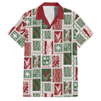 Mele Kalikimaka Hawaiian Quilt and Lei Patchwork Family Matching Puletasi and Hawaiian Shirt LT9 Dad's Shirt - Short Sleeve Red - Polynesian Pride