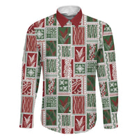 Mele Kalikimaka Hawaiian Quilt and Lei Patchwork Family Matching Puletasi and Hawaiian Shirt LT9 Dad's Shirt - Long Sleeve Red - Polynesian Pride