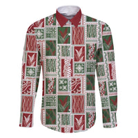 Mele Kalikimaka Hawaiian Quilt and Lei Patchwork Family Matching Tank Maxi Dress and Hawaiian Shirt LT9 Dad's Shirt - Long Sleeve Red - Polynesian Pride