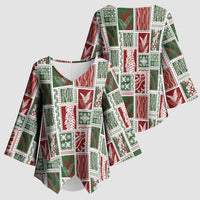 Mele Kalikimaka Hawaiian Quilt and Lei Patchwork Kimono Sleeve Blouse - Polynesian Pride