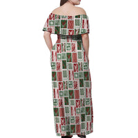 Mele Kalikimaka Hawaiian Quilt and Lei Patchwork Off Shoulder Maxi Dress - Polynesian Pride