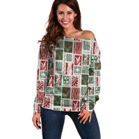 Mele Kalikimaka Hawaiian Quilt and Lei Patchwork Off Shoulder Sweater - Polynesian Pride