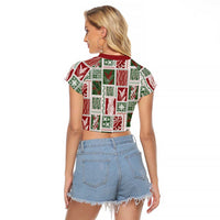 Mele Kalikimaka Hawaiian Quilt and Lei Patchwork Raglan Cropped T Shirt LT9 - Polynesian Pride