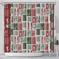 Mele Kalikimaka Hawaiian Quilt and Lei Patchwork Shower Curtain - Polynesian Pride