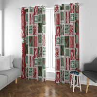 Mele Kalikimaka Hawaiian Quilt and Lei Patchwork Window Curtain - Polynesian Pride