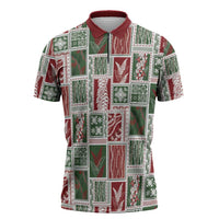 Mele Kalikimaka Hawaiian Quilt and Lei Patchwork Zipper Polo Shirt - Polynesian Pride