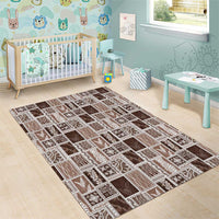 Vintage Aloha Block Quilt Area Rug Beige Inspired Lei Motifs - Polynesian Pride