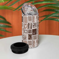 Vintage Aloha Block Quilt 4 in 1 Can Cooler Tumbler Beige Inspired Lei Motifs - Polynesian Pride