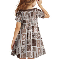 Vintage Aloha Block Quilt Family Matching Long Sleeve Bodycon Dress and Hawaiian Shirt Beige Inspired Lei Motifs LT9 - Polynesian Pride