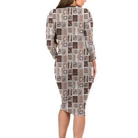 Vintage Aloha Block Quilt Family Matching Long Sleeve Bodycon Dress and Hawaiian Shirt Beige Inspired Lei Motifs LT9 - Polynesian Pride