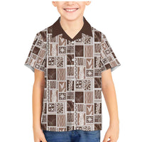 Vintage Aloha Block Quilt Family Matching Mermaid Dress and Hawaiian Shirt Beige Inspired Lei Motifs LT9 Son's Shirt Beige - Polynesian Pride