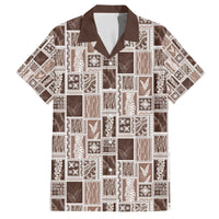 Vintage Aloha Block Quilt Family Matching Off The Shoulder Long Sleeve Dress and Hawaiian Shirt Beige Inspired Lei Motifs - Polynesian Pride