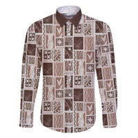 Vintage Aloha Block Quilt Family Matching Off The Shoulder Long Sleeve Dress and Hawaiian Shirt Beige Inspired Lei Motifs - Polynesian Pride