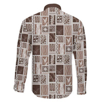 Vintage Aloha Block Quilt Family Matching Off Shoulder Maxi Dress and Hawaiian Shirt Beige Inspired Lei Motifs LT9 - Polynesian Pride