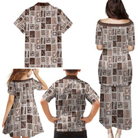 Vintage Aloha Block Quilt Family Matching Puletasi and Hawaiian Shirt Beige Inspired Lei Motifs LT9 - Polynesian Pride
