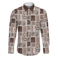 Vintage Aloha Block Quilt Family Matching Puletasi and Hawaiian Shirt Beige Inspired Lei Motifs LT9 Dad's Shirt - Long Sleeve Beige - Polynesian Pride