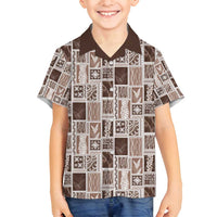 Vintage Aloha Block Quilt Family Matching Puletasi and Hawaiian Shirt Beige Inspired Lei Motifs LT9 Son's Shirt Beige - Polynesian Pride