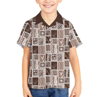 Vintage Aloha Block Quilt Family Matching Short Sleeve Bodycon Dress and Hawaiian Shirt Beige Inspired Lei Motifs LT9 Son's Shirt Beige - Polynesian Pride