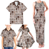 Vintage Aloha Block Quilt Family Matching Tank Maxi Dress and Hawaiian Shirt Beige Inspired Lei Motifs LT9 - Polynesian Pride