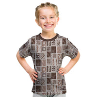 Vintage Aloha Block Quilt Kid T Shirt Beige Inspired Lei Motifs - Polynesian Pride