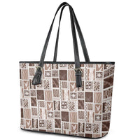 Vintage Aloha Block Quilt Leather Tote Bag Beige Inspired Lei Motifs - Polynesian Pride