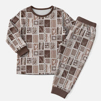 Vintage Aloha Block Quilt Christmas Pajama Set Beige Inspired Lei Motifs - Polynesian Pride