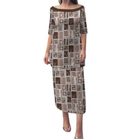 Vintage Aloha Block Quilt Puletasi Beige Inspired Lei Motifs - Polynesian Pride