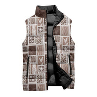 Vintage Aloha Block Quilt Sleeveless Puffer Jacket Beige Inspired Lei Motifs - Polynesian Pride