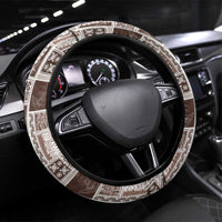 Vintage Aloha Block Quilt Steering Wheel Cover Beige Inspired Lei Motifs - Polynesian Pride