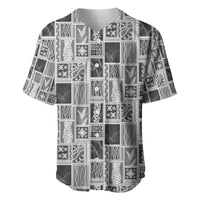 Vintage Aloha Block Quilt Baseball Jersey Black Inspired Lei Motifs LT9 Black - Polynesian Pride