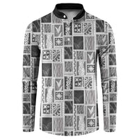 Vintage Aloha Block Quilt Button Sweatshirt Black Inspired Lei Motifs LT9 Black - Polynesian Pride