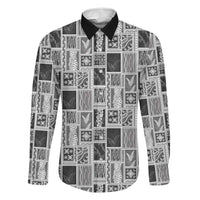 Vintage Aloha Block Quilt Family Matching Mermaid Dress and Hawaiian Shirt Black Inspired Lei Motifs LT9 Dad's Shirt - Long Sleeve Black - Polynesian Pride