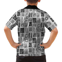 Vintage Aloha Block Quilt Family Matching Off Shoulder Maxi Dress and Hawaiian Shirt Black Inspired Lei Motifs LT9 - Polynesian Pride