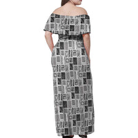 Vintage Aloha Block Quilt Family Matching Off Shoulder Maxi Dress and Hawaiian Shirt Black Inspired Lei Motifs LT9 - Polynesian Pride