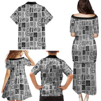 Vintage Aloha Block Quilt Family Matching Puletasi and Hawaiian Shirt Black Inspired Lei Motifs LT9 - Polynesian Pride